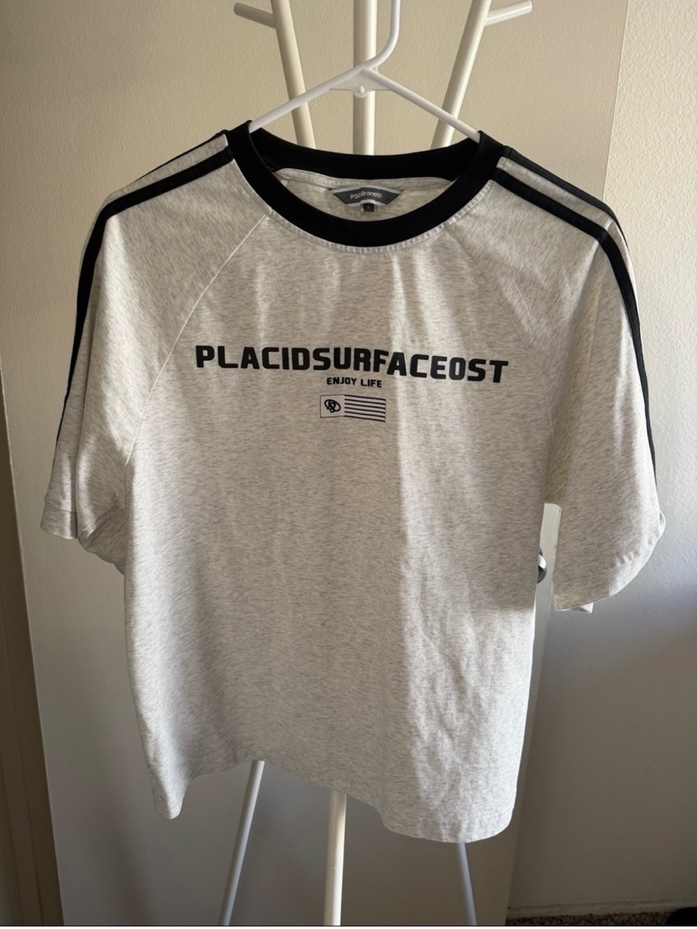 Women's Light Gray Graphic Short-Sleeve Tee with Black Trim